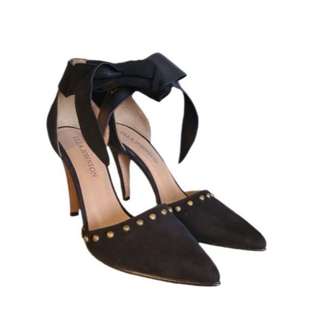 ULLA JOHNSON Sienna Studded Heels Shoes in Black Suede Leather, Women’s 6.5